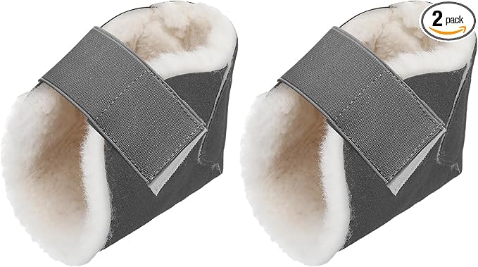 2 Pcs Heel Protectors for Pressure Sores Sheepskin Heel Pads Soft Foot Cushions Pad Heel Protectors Adjustable Foot Pillows with Securing Strap for Bed Sore Ankle Ulcers(Dark Grey)
