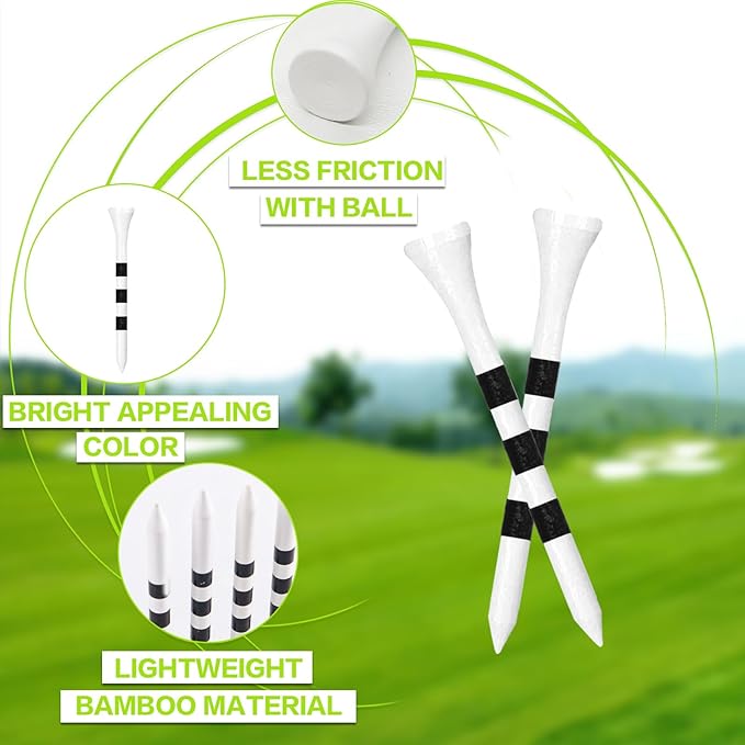 FINGER TEN Golf Tees Wood 3 1/4 2 3/4 Inch Value 50/120 Count, Durable Tees with Bright Colored Stripes for Consistent Height, 70mm 83mm Long Tees Ideal for Golfers