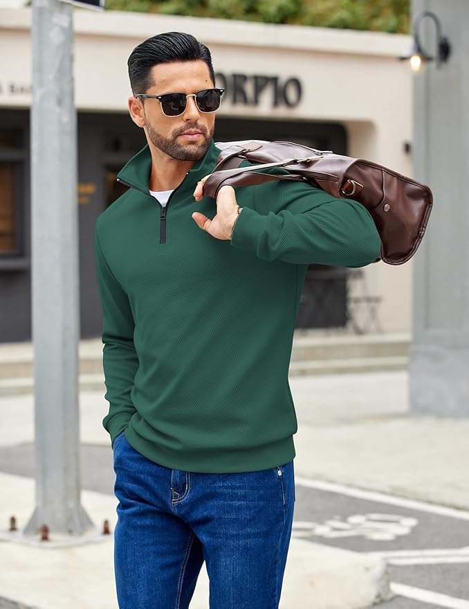 COOFANDY Mens Quarter Zip Pullover Sweatshirts Lightweight Long Sleeve Mock Neck Sweater Polo