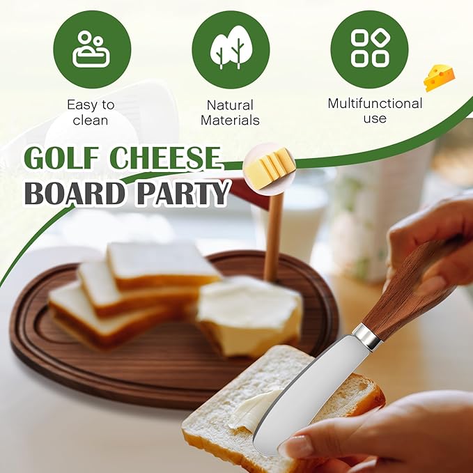 Golf Cheese Board Gift Set Party Favor Prizes Charcuterie Wood Board with Knives and Box Father Day Gift for Dad Grandpa Party Tournament Game(9.8" x 7.7", Walnut Color)