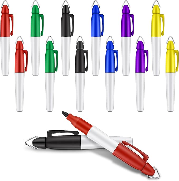 12 Pcs Mini Permanent Markers with Golf Keychain Clips for Nurses Badge Quick Drying Fine Point Ink Pens for Office Outdoor Activities
