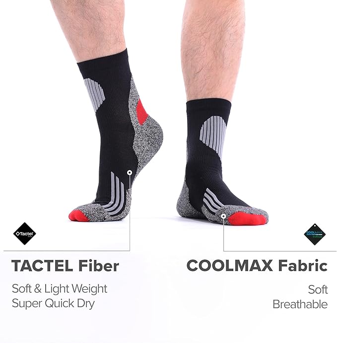 Tactia Full Cushion Compression Socks Men, Coolmax No-Blister Wicking Padded Heel, Quarter Socks for Tennis Golf Hiking Work