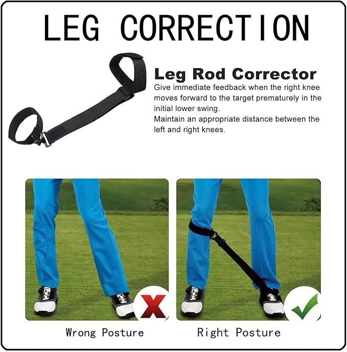 5Pcs Golf Swing Trainer Set, Swing Correcting Arm Band, Wrist Fixed Band and Leg Rod Corrector, PVC Neoprene Posture Correction Training Aid for Golfers, Includes Arm Band