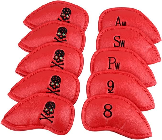 SEACLOUD 10Pcs Golf Skull Thick Synthetic Leather Iron Head Covers for Golf Iron Club Head Protectors