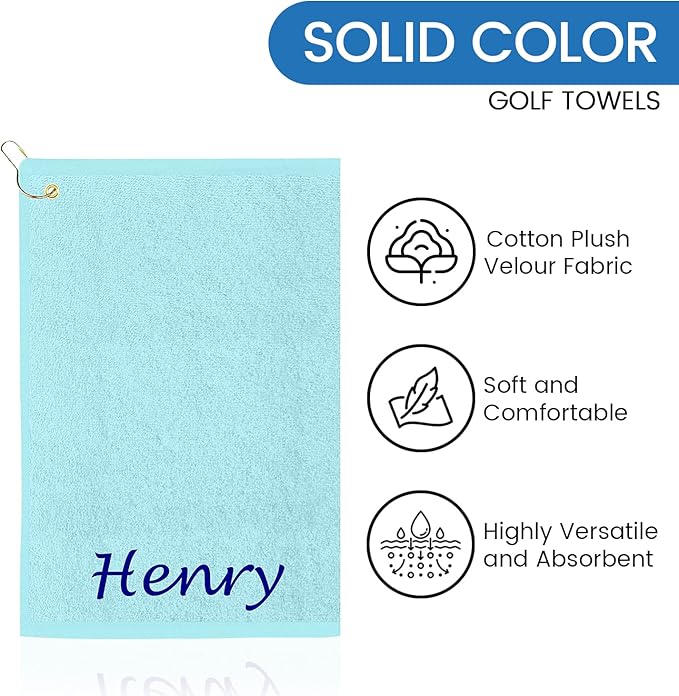 Personalized Passion Golf Towel with Embroidered Name - 16"x26" Custom Golf Towels with Clip - Soft & Highly Absorbent Plush Velour - Easily Wipes Away Sweat and Dirt - Gift for Golfers - Turquoise