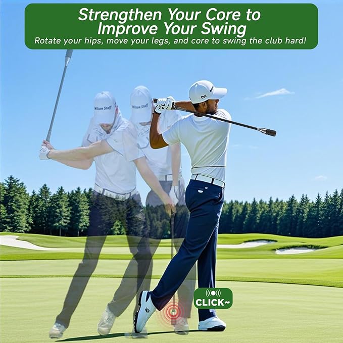 Golf Swing Training Bundle – Pressure Plate Balance Board & Click Stick Swing Trainer Golf Training Aid Set for Indoor/Outdoor Practice, Improve Tempo, Flexibility, Strength & Swing Accuracy