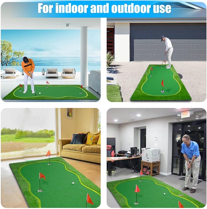 Golf Putting Green/Mat-Golf Training Mat- Professional Golf Practice Mat- Green Long Challenging Putter for Indoor/Outdoor