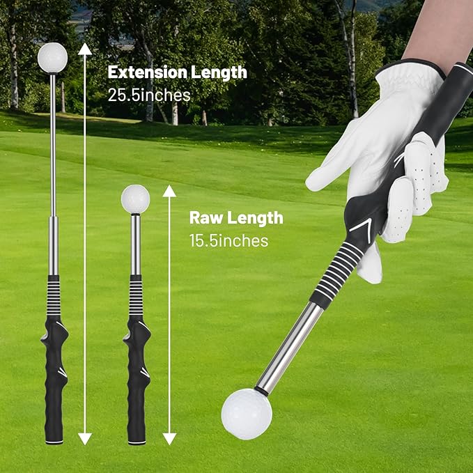 Retractable Golf Swing Trainer – 2025 Golf Gifts with Arm Band,Training Aid for Grip Correction, Swing Click Feedback & Arm Connection,For Right & Left-Handed Golfers,Indoor & Outdoor Practice