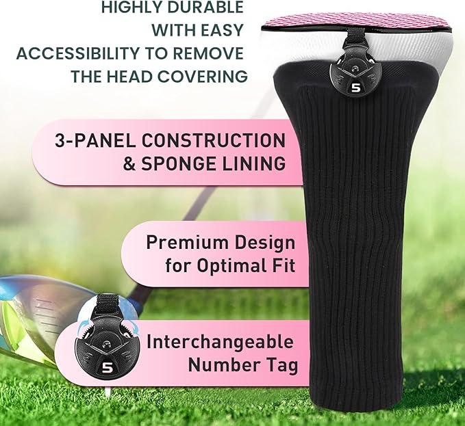 FINGER TEN Golf Club Head Covers Woods Hybrids 1/2/3/4 Pack, Headcovers Men Women 3 5 7 X with Interchangeable Number Tag, Fit All Wood Hybrid Clubs