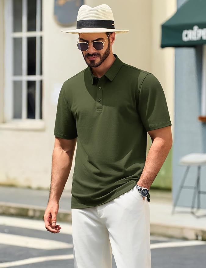 TACVASEN Mens Polo Shirts Short Sleeve Pique 3 Buttons Golf Polo Cooling Performance Moisture Wicking Shirt