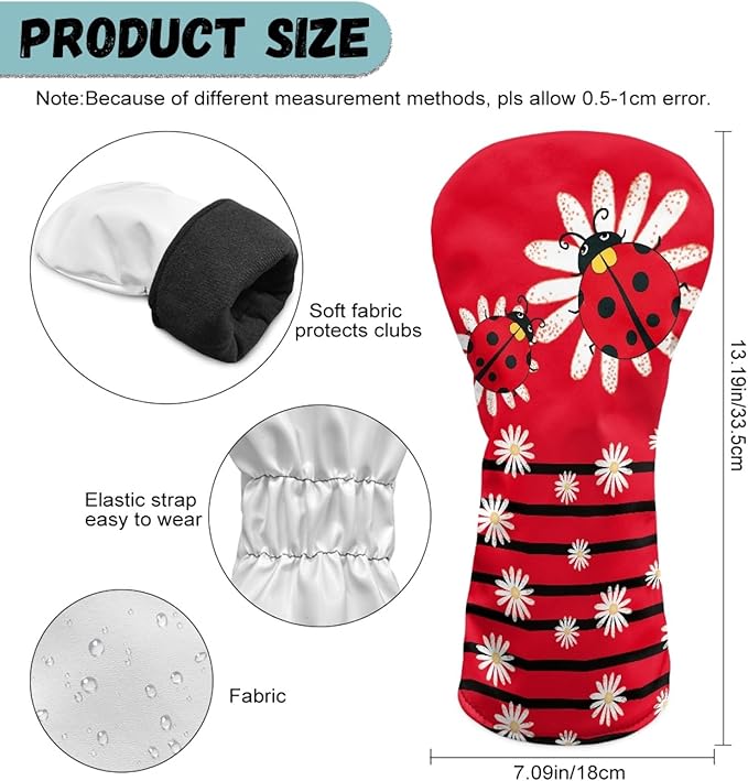 Golf Club Head Covers for Club Protective, Waterproof PU Leather Driver Fairway Wood Hybrid Head Cover