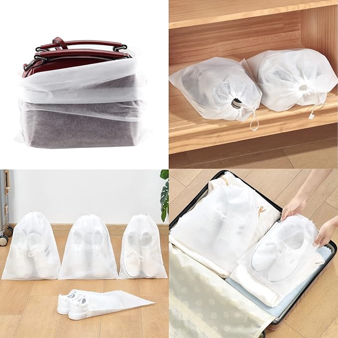 10Pcs Travel Shoe Storage Bags Non-woven Fabric Packing Dust Cover Pouch Portable Breathable with Drawstring (Large)