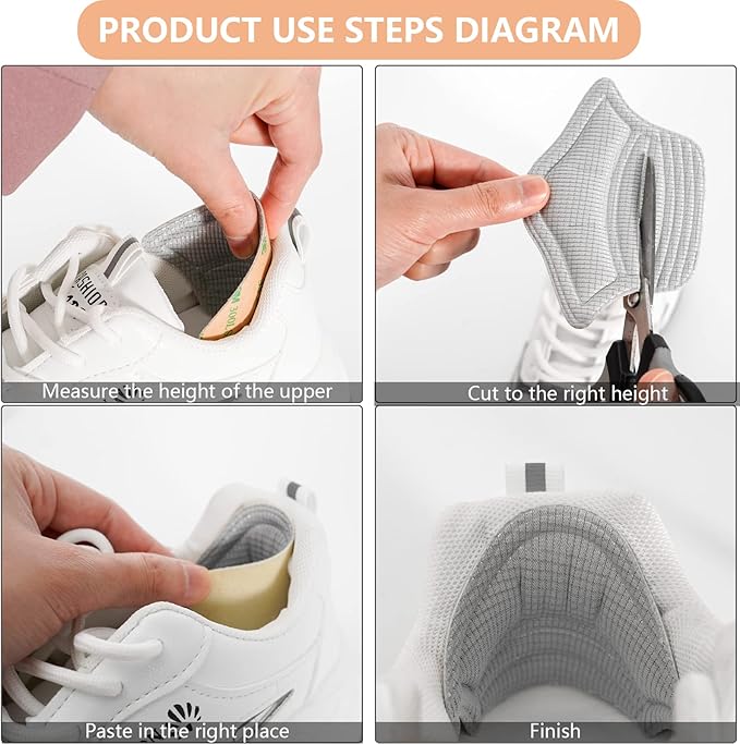 4 Pairs Shoe Guards, Back Heel Cushion Inserts, Loose Shoes Too Big, Reusable Adhesive Guards Liners Protect Improved Women Men Shoe Fit & Comfort (4 Black)