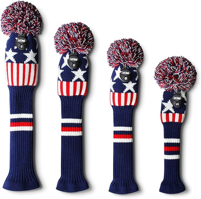 Scott Edward Knit Wood Golf Club Head Covers 4 Pieces Knitted Item Fit Over Well Driver Wood(460cc) Fairway Wood and Hybrid(UT)
