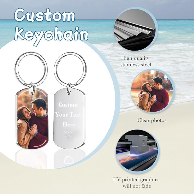 Personalized Custom Keychain with Picture - Double Sided Engraving Photo Text Customized Key Chains for Men Boyfriend