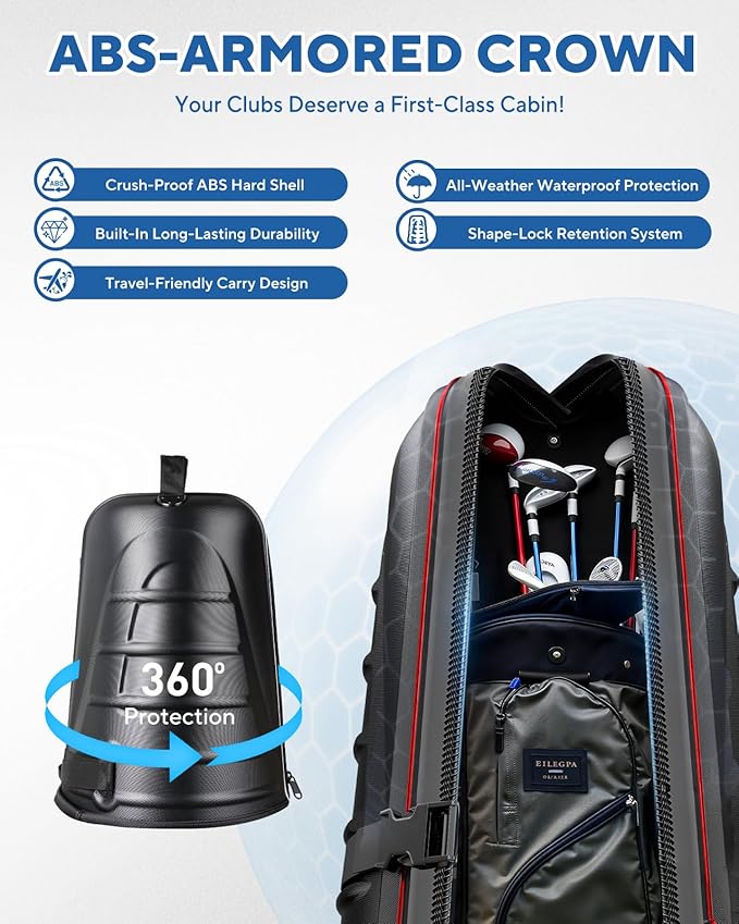M KARMATER Golf Travel Bags for Airlines with Wheels - Foldable Hard Case with ABS Top and 1680D Heavy Duty Oxford, Full Padding Protection, 3 Storage Compartments for Golf Clubs and Accessories