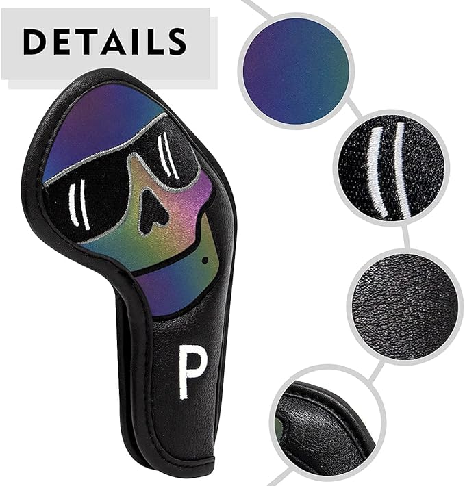 Large Skeleton Golf Club Covers, Iron Covers 10pcs/ Set, Leather Golf Iron Club Head Cover Headcover Set for Men fits Mizuno, Ping, Taylormade All Brand