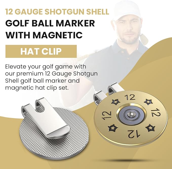 Elevate Your Golf Style with K9King's 12 Gauge Shotgun Shell Golf Ball Marker and Hat Clip Set - Stand Out on Green with Precision Golf Markers, Divot Tool, Hat Clip – Perfect for Accuracy and Style