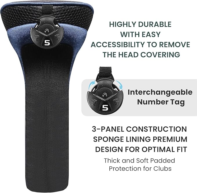 FINGER TEN Golf Club Head Covers for Hybrids Long Headcover Interchangeable Accessories for Ultimate Club Protection