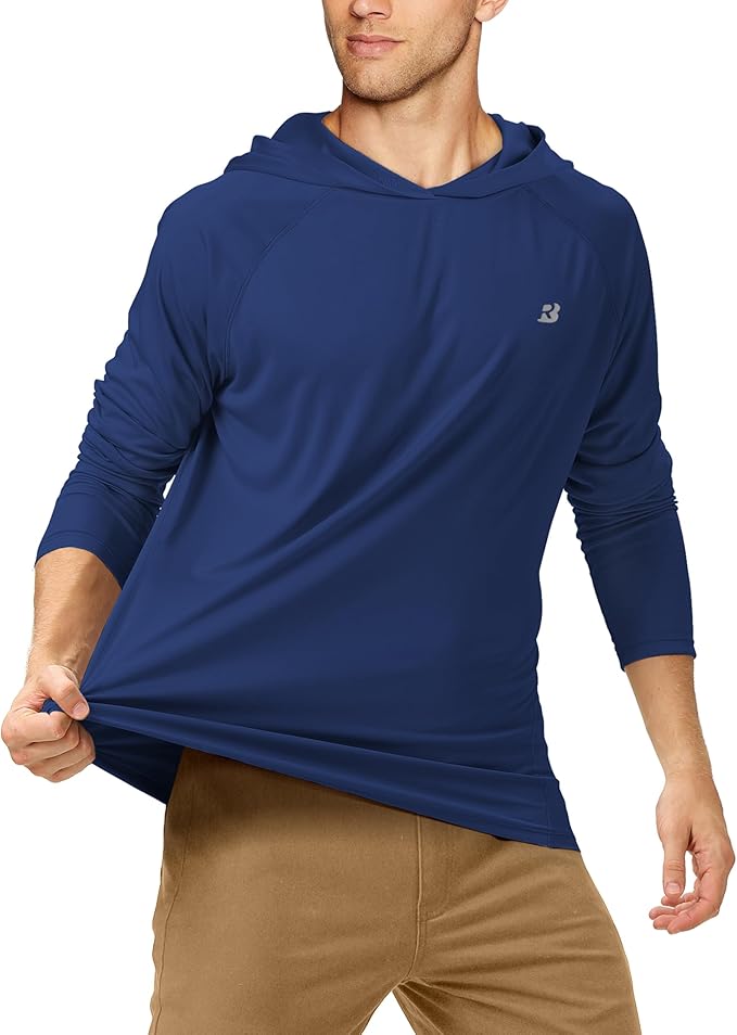 Roadbox UPF 50+ Fishing Shirts for Men, Long Sleeve UV Sun Protection Hoodie, Outdoor Hiking Running Swimming Rash Guard