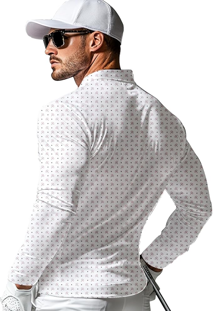 Men's Long Sleeve Golf Shirt Quick Dry 3 Button Work Fishing Outdoor Casual Collar Shirt