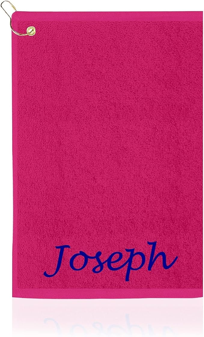 Personalized Passion Golf Towel with Embroidered Name - 16"x26" Cotton Plush Velour Golf Towels with Clip for Men and Women - Accessories Gifts for Golfers - Hot Pink