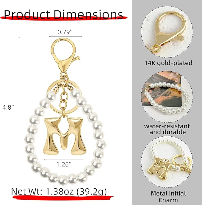 Gold Bubble Heart, Cherry, Bow & More Designs Letter Initial Keychain Bag Charms – Cute Purse Charms for Handbags