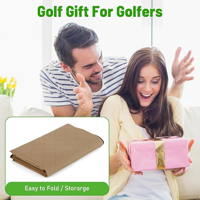 Kaskawise Golf Cart Seat Covers,Universal Golf Cart Seat Towel Blanket with 4 Front Pockets & Nonskid Bottom Fits for EZGO, Yamaha, Club Car DS Precedent and More 2 Person Seats Golf Carts (Brown)