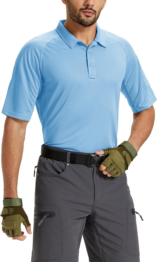 TACVASEN Men's Polo Shirts Short Sleeve Golf Polos Dry Fit UPF 50+ Performance Tactical Collared Hiking Shirt