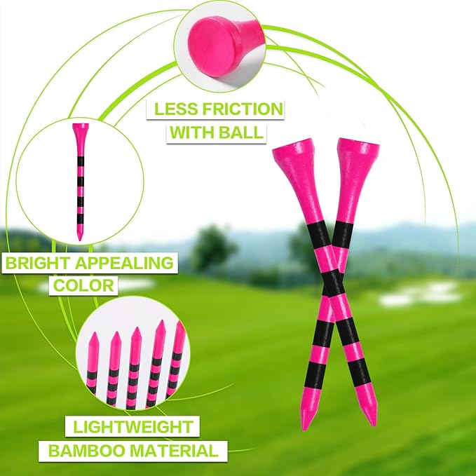 FINGER TEN Golf Tees Wood 3 1/4 2 3/4 Inch Value 50/120 Count, Durable Tees with Bright Colored Stripes for Consistent Height, 70mm 83mm Long Tees Ideal for Golfers