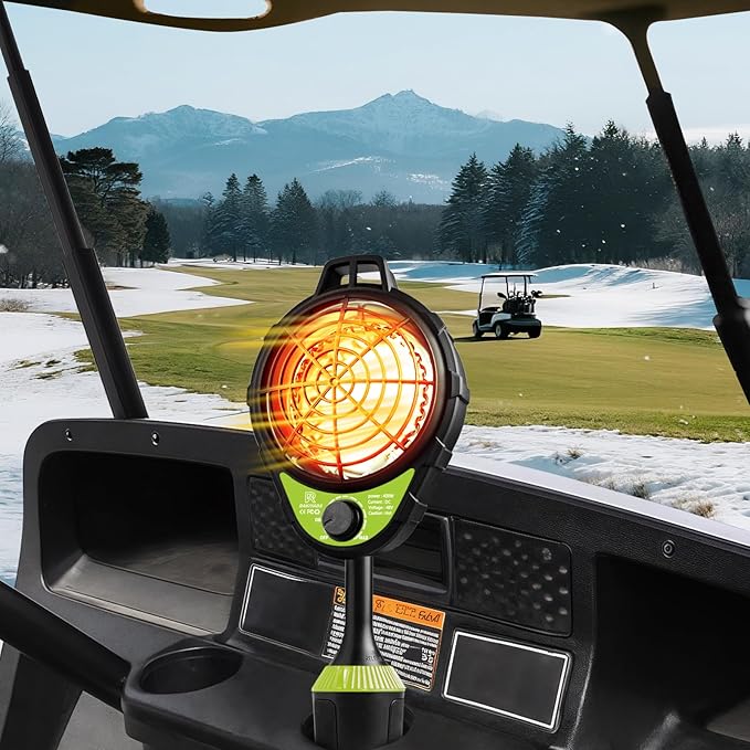 48V Electric Golf Cart Heater, Upgraded Burn-Proof Grille & Infinite Temp Control & Carbon Fiber Heating, Battery Operated Heater for Club Car/Yamaha/EZGO Golf Cart Accessories