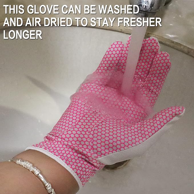 FINGER TEN Women’s Golf Gloves Ladies Left Hand Right Handed Golfer Value 6 Pack, All Weather Rain Grip Glove Pink Fit Small Medium Large XL