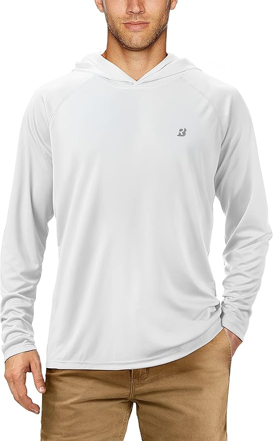 Roadbox UPF 50+ Fishing Shirts for Men, Long Sleeve UV Sun Protection Hoodie, Outdoor Hiking Running Swimming Rash Guard