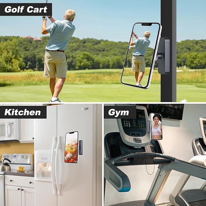 Golf Cart Phone Holder，Upgraded Magnetic Golf Cart Phone Mount，Phone Caddy for Golf Cart Compatible iPhone & Android,Golf Cart Accessories Gifts for Men Women Golfers(Black)