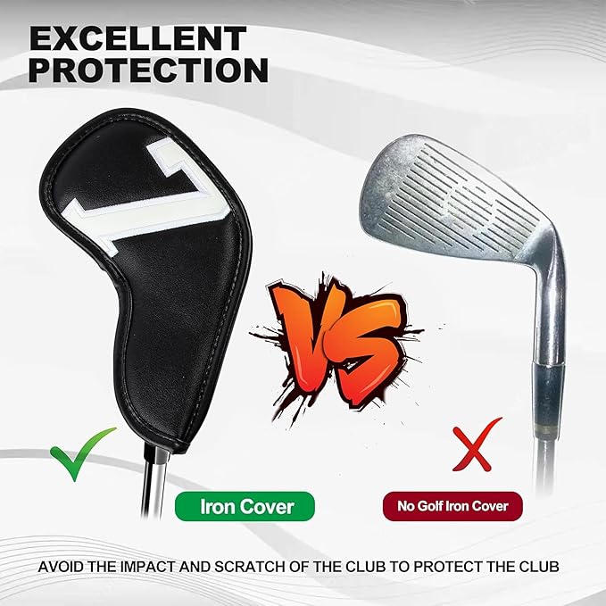 Golf 10pcs Thick Synthetic Leather Golf Iron Head Covers Set Headcover Fit All Brands Callaway Ping Taylormade Cobra Etc. Also Custom Name