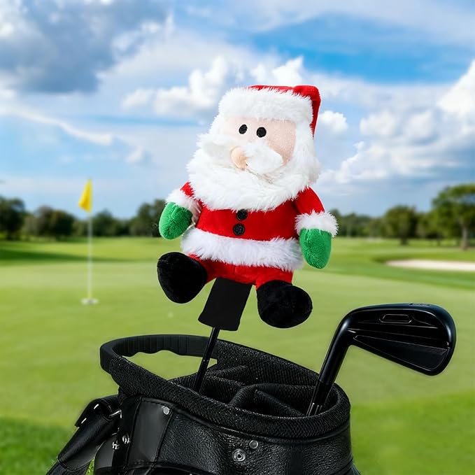 Christmas Golf Club Covers, Fun Plush Headcovers with Soft Protection for Fairway Wood Clubs, Festive Golf Gift for Men and Women