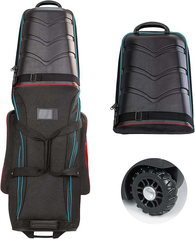 Golf Travel Bags for Airlines with Hard Case Top & Wheels, Hard Shell Top Protect Golf Club, Made of 1680D Heavy Duty Oxford, Internal Strap for Fixing, Lightweight and Easy to Maneuver