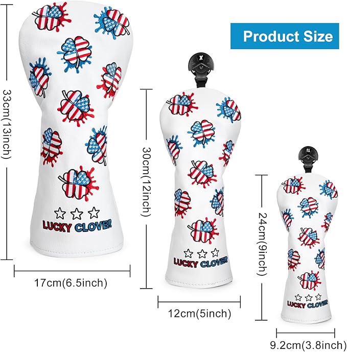 Golf Club Head Covers for Driver Cover, Fairway Wood Cover Hybrid Head Cover, USA Style Premium Leather Golf Headcovers Fits Golf DF3 Putter, Blade Putter Cover, Fits Most of Golf Club Covers