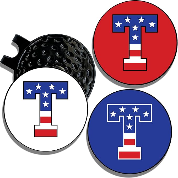 Wolf Golf Towels Golf Ball Marker Hat Clip | USA Monogram | 1 Magnetic Clip + 3 Ball Markers | Patriotic Golf Accessories for Men & Women