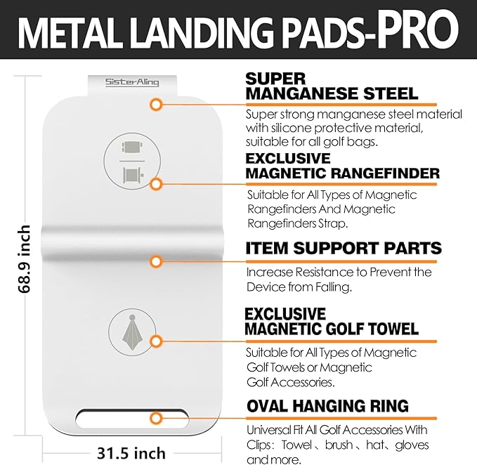 Golf Bag Metal Landing Pads for Magnetic Golf Towel,Golf Rangefinder,Golf Flask,Golf Speaker- Quick Access to Magnetic Golf Equipment and Accessories-Golf Gift -US Patent