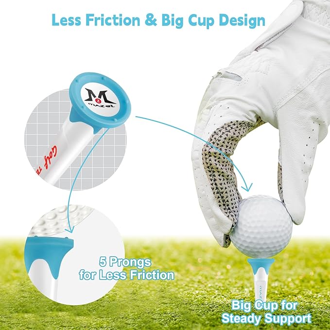MAZEL Plastic Golf Tees 8 Pack｜Excellent Durability and Stability Plastic Tees with 5 Prongs,Reduces Friction & Side Spin