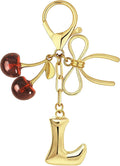 Gold Bubble Heart, Cherry, Bow & More Designs Letter Initial Keychain Bag Charms – Cute Purse Charms for Handbags