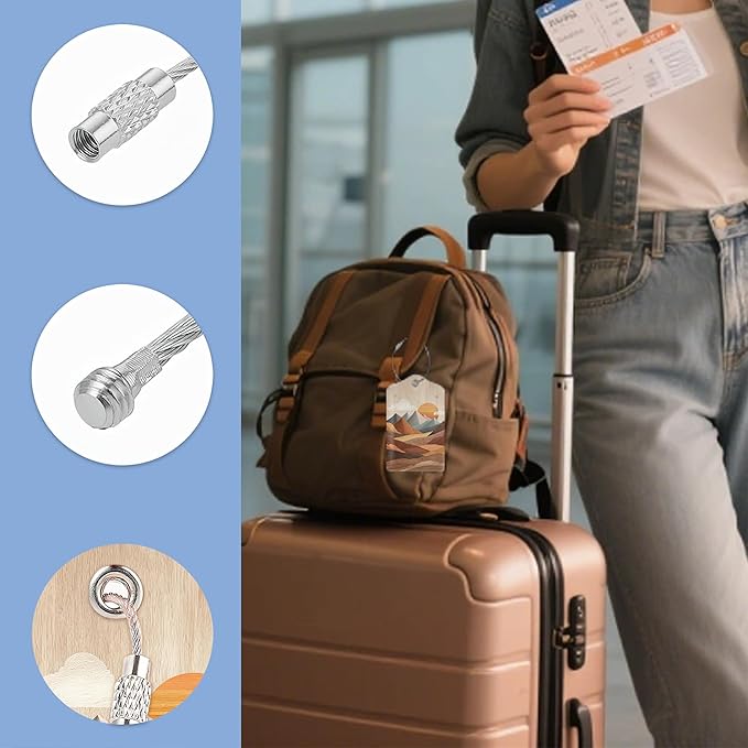 3 Pack PU Leahter Luggage Tag with Stainless Steel Loop,Setting Sun Travel Suitcase Labels with Privacy Cover ID Label Quickly Spot for Bags