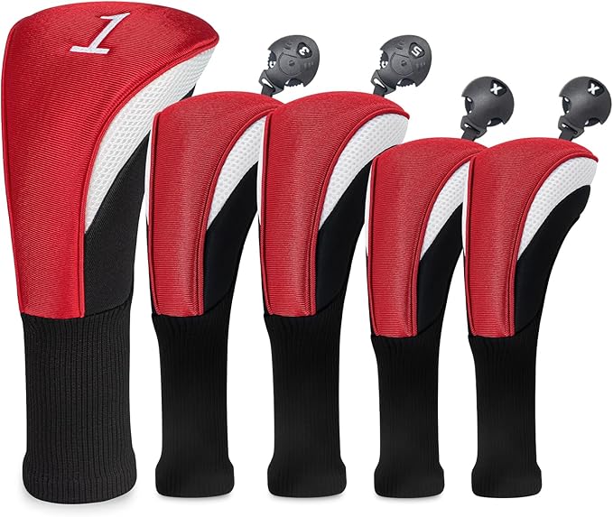 Golf Head Covers for Fairway Woods Driver Hybrids 5 Pieces Nylon Mesh Sports Fan Golf Club Headcovers-Golf Accessories for Men Women.