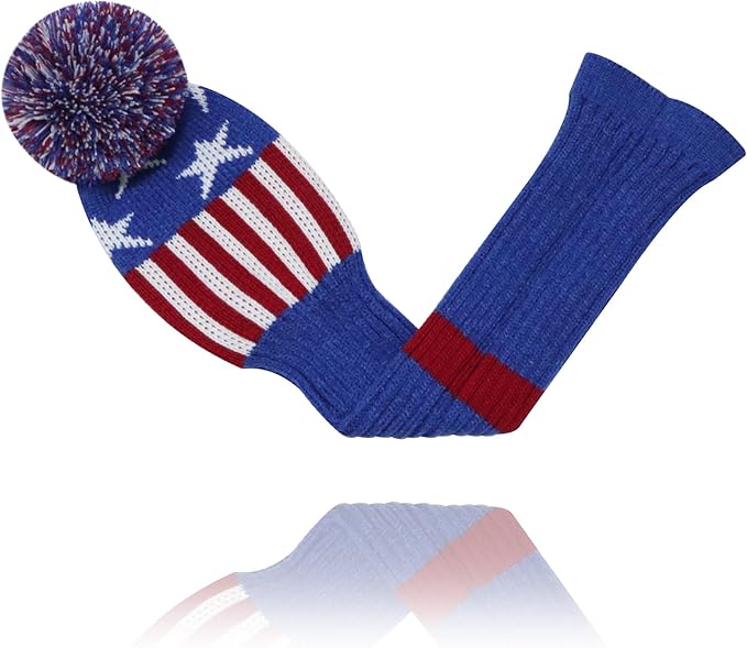 LeFeng 1Pcs Golf Club Cover, Knitted Golf Head Cover for 460cc Driver Fairway Woods and Hybrid with Cute Pom Pom and Number Tag