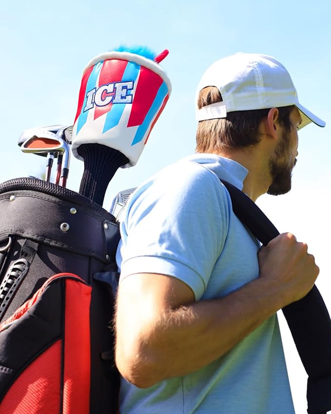 Big Teeth Driver Headcover Ice & Birdiee, Driver Covers for Golf Clubs, Funny Birdie Putter Cover,Milk Shake Ice Cream Mallet Putter Cover,Blue and Red Color