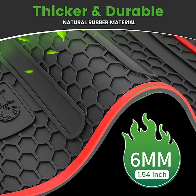 Club Car DS Floor Mat Full Coverage Liner Mats Replacement Non-Slip Heavy-Duty 6mm Rubber Design, Easy to Clean, Fits Club Car DS 1982-2013 / Villager 1982-2018, Black with Red
