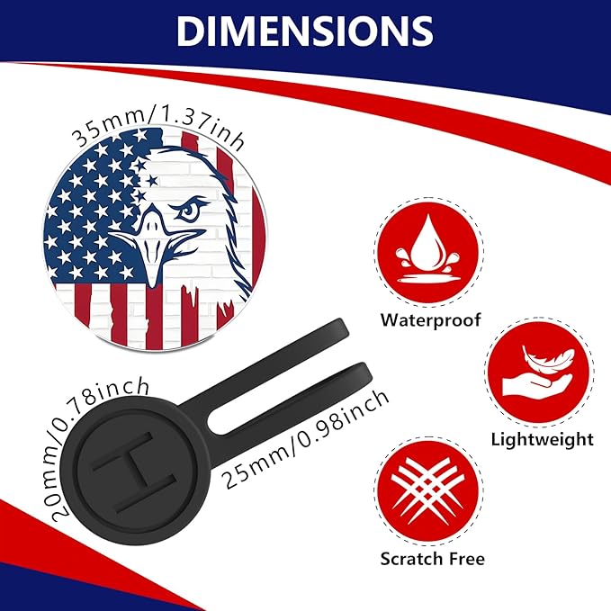 Funny Patriotic Golf Ball Marker with Magnetic Hat Clip - Golf Accessories Golf Gadgets for Golfers Golf Lovers