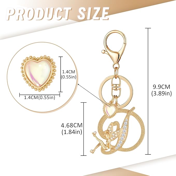 Gold Plated Alphabet Initial Letter Keyring Keychain for Women Girls Crystal Key Chains for Wallet Backpack Bag Charm