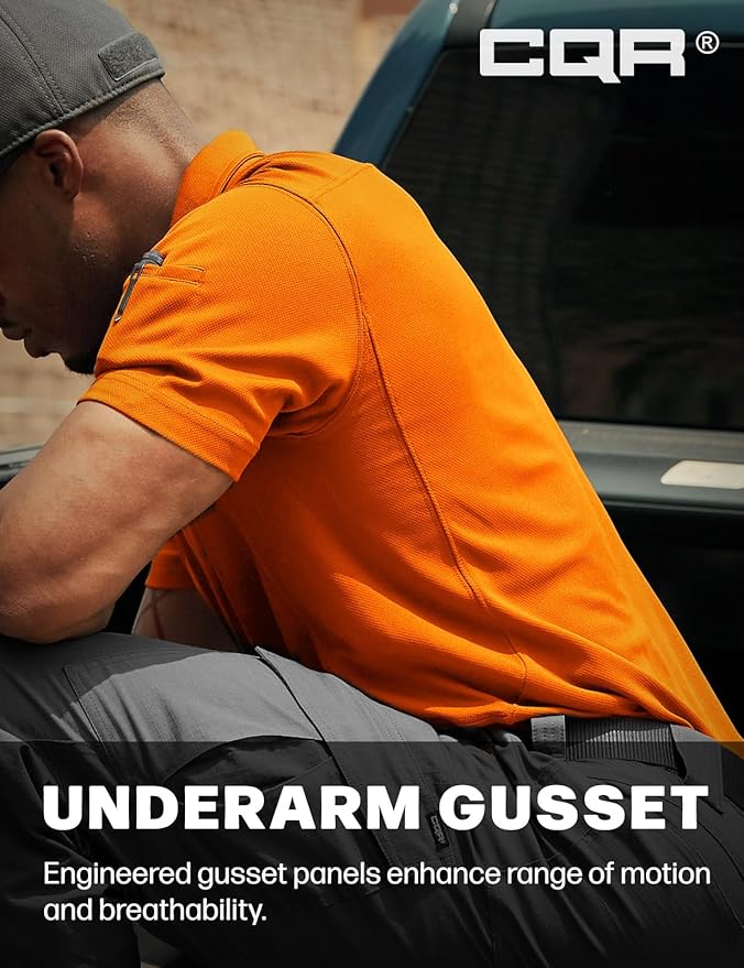 CQR Men's Polo Shirts, Tactical Short Sleeve Golf Performance Shirts, Lightweight Dry Fit UPF 50+ Pique